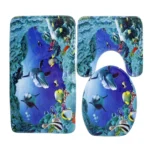 European and American Style Underwater World Printing Pattern Toilet Mat Three-piece Suit - Image 2