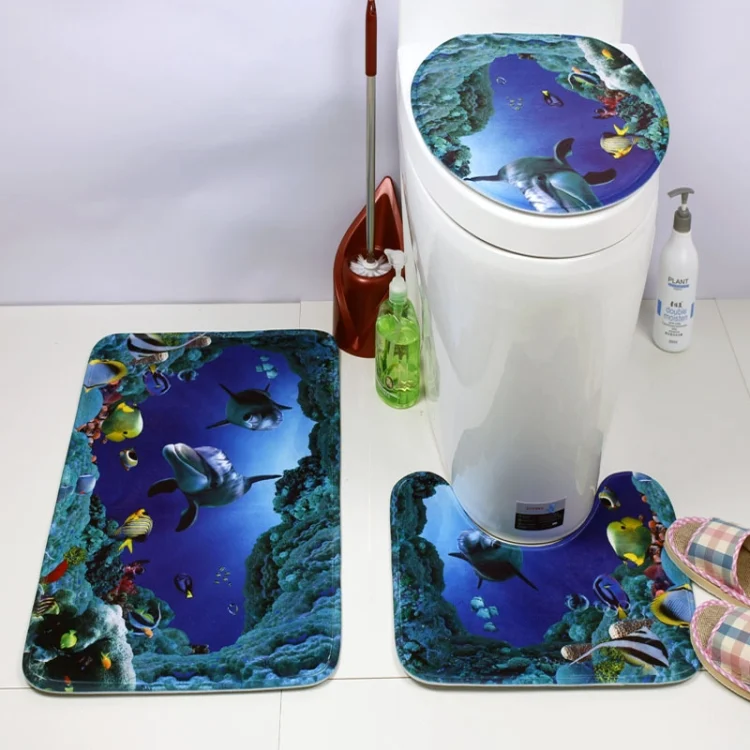HC1365_2.webp European and American Style Underwater World Printing Pattern Toilet Mat Three-piece Suit - Image 3