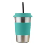 500ml Single Wall Electropolished Stainless Steel Curling Edge Beverage Cup With Rubber Circle Band And Cap - Image 2