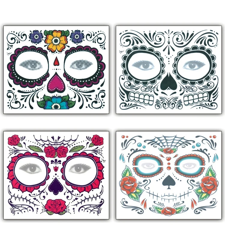 4pcs Halloween Waterproof Temporary Face Tattoo Stickers, Size: 150*125mm, Random Style Delivery