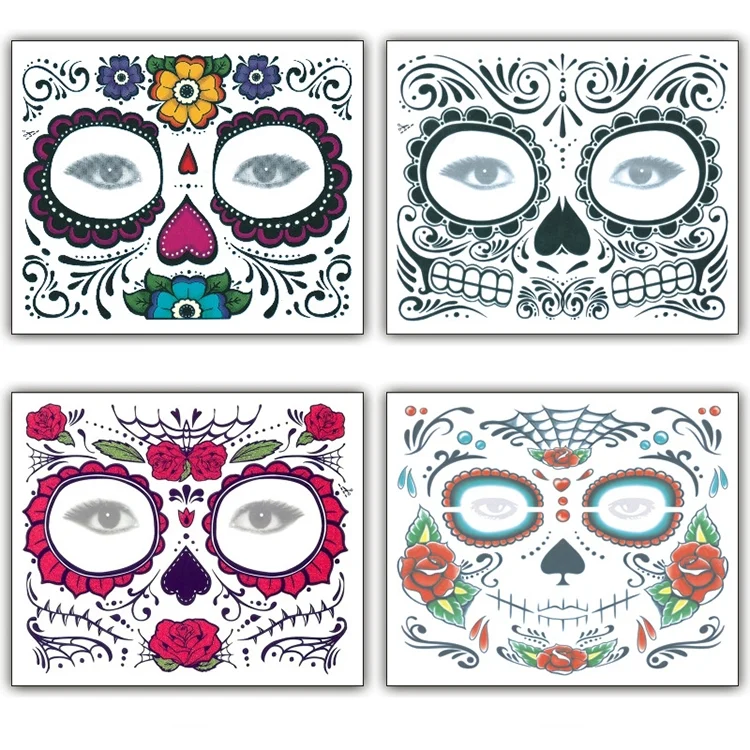 HC1944_1.webp 4pcs Halloween Waterproof Temporary Face Tattoo Stickers, Size: 150*125mm, Random Style Delivery - Image 2
