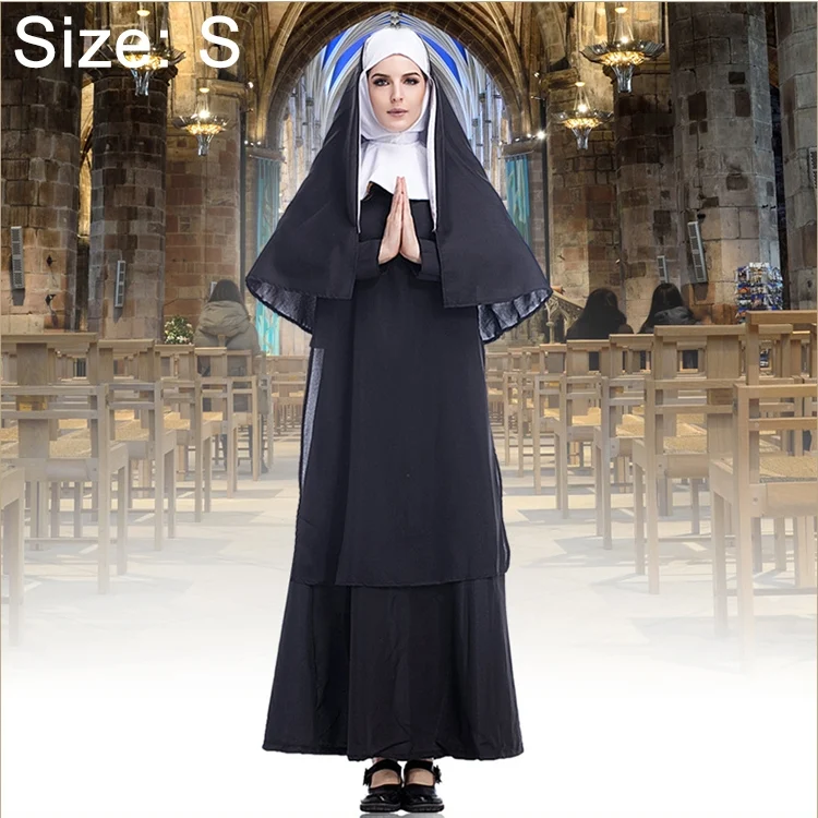 HC1947A.webp Halloween Costume Women Nun Missionary Cosplay Clothing - Image 1