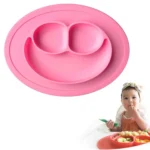 Smile Style One-piece Round Silicone Suction Placemat for Children, Built-in Plate and Bowl - Image 3