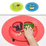 Smile Style One-piece Round Silicone Suction Placemat for Children, Built-in Plate and Bowl - Image 4