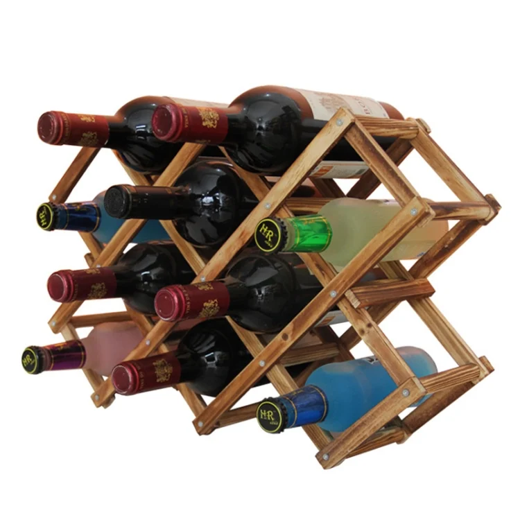 HC2072CB.webp 10 Bottles Racks Foldable Wine Stand Wooden Wine Holder Kitchen Bar Display Shelf - Image 1
