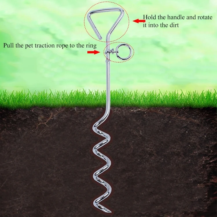 HC2215_3.webp Stainless Steel Dog Spiral Tie Out 360 Degree Rotation Anti Wrap Fixed Pile Outdoor Camping Stake, Size:42cm*8mm - Image 4
