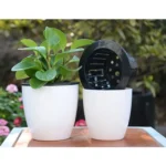 Lazy Flower Pots Automatic Water-absorbing Hydroponic Potted Plants Circular Resin Plastic Flower Pots Double-layer Design Self Watering Planter, Diameter: 15cm, Height: 15.5cm(White) - Image 7