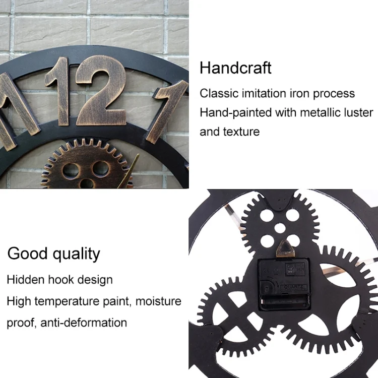 HC2538J_4.webp Retro Wooden Round Single-sided Gear Clock Number Wall Clock, Diameter: 80cm - Image 5