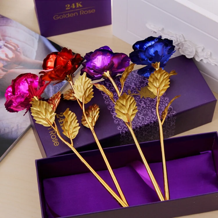 HC2544_6.webp 24K Golden Foil Plated Decoration Rose Artificial Flower, Random Color Delivery - Image 7