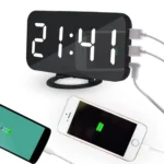 Multifunction Creative Mirror Reflective LED Display Alarm Clock with Snooze Function & 2 USB Charge Port