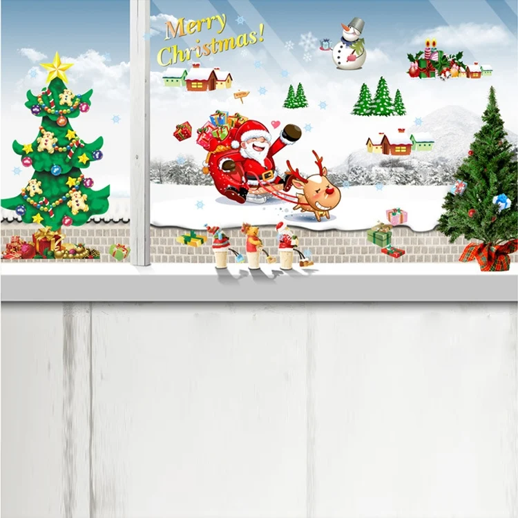 Christmas Tree Sleigh Santa Claus Window Glass Door Removable Christmas Wall Sticker Decoration