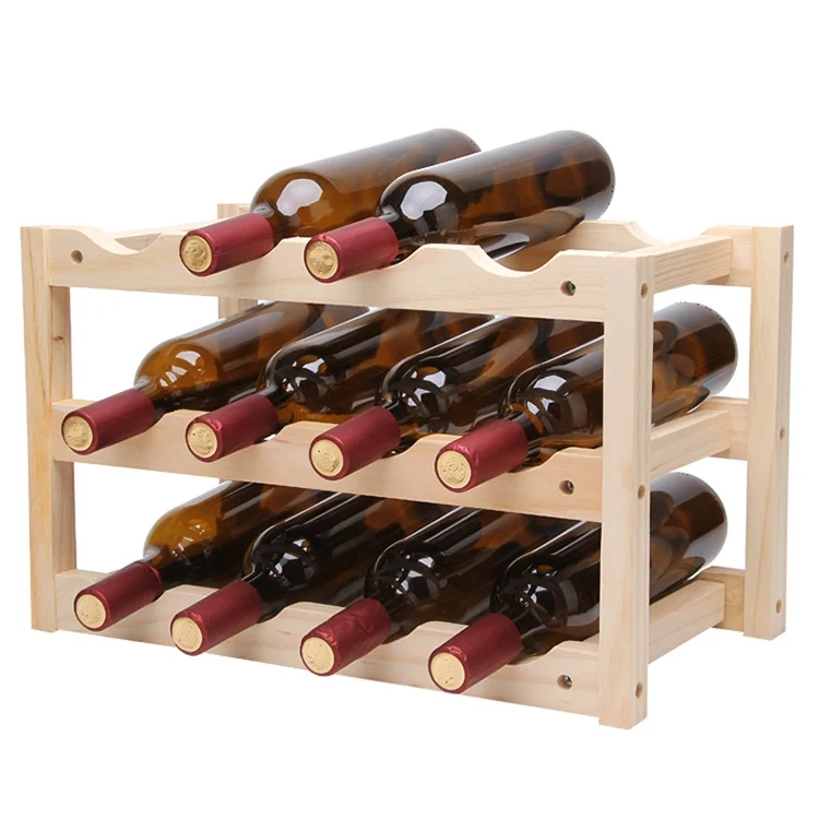Solid Wood Folding 12-bottle Wine Display Rack Multi-layer Wine Rack, Size: 46x24x28cm