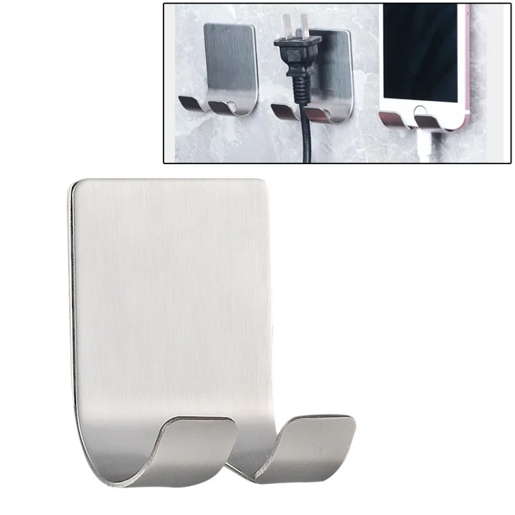 HC3788.webp Stainless Steel Plug Power Cord Hook Bathroom Non-perforated Storage Rack, Size: 61x45mm - Image 1