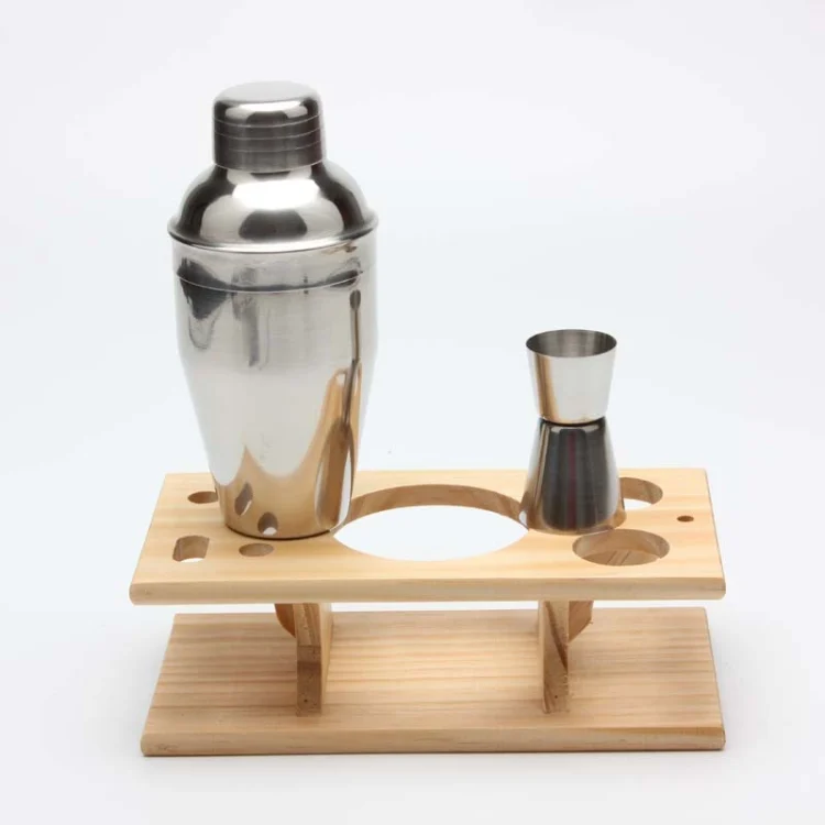 HC3907_3.webp 9 in 1 Stainless Steel Cocktail Shaker Tools Set with Wooden Mount, Capacity: 550ml - Image 4