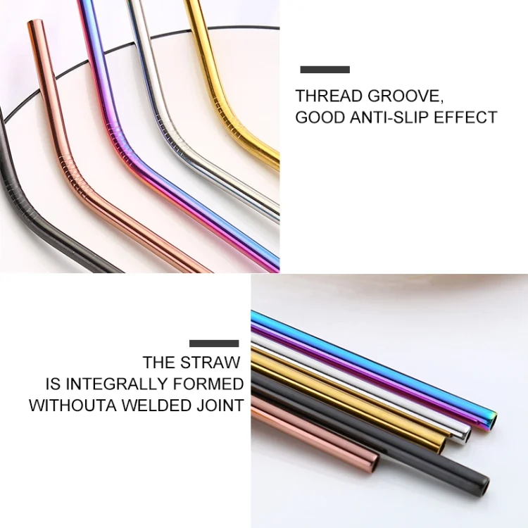HC3920RG_8.webp 5pcs Reusable Stainless Steel Bent Drinking Straw + Cleaner Brush Set Kit,  215*6mm - Image 9