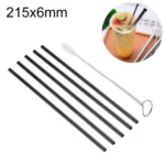 5pcs Reusable Stainless Steel Straight Drinking Straw + Cleaner Brush Set Kit,  215*6mm