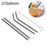 4pcs Reusable Stainless Steel Drinking Straw + Cleaner Brush Set Kit,  215*6mm