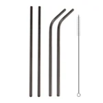 4pcs Reusable Stainless Steel Drinking Straw + Cleaner Brush Set Kit,  215*6mm - Image 2