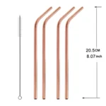 5pcs Reusable Stainless Steel Bent Drinking Straw + Cleaner Brush Set Kit,  215*8mm - Image 2
