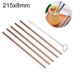 5pcs Reusable Stainless Steel Straight Drinking Straw + Cleaner Brush Set Kit,  215*8mm
