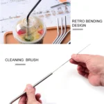 5pcs Reusable Stainless Steel Straight Drinking Straw + Cleaner Brush Set Kit,  215*8mm - Image 7