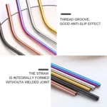 5pcs Reusable Stainless Steel Straight Drinking Straw + Cleaner Brush Set Kit,  215*8mm - Image 9