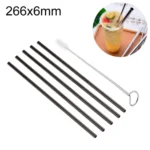 5pcs Reusable Stainless Steel Straight Drinking Straw + Cleaner Brush Set Kit,  266*6mm
