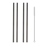 5pcs Reusable Stainless Steel Straight Drinking Straw + Cleaner Brush Set Kit,  266*6mm - Image 2