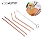 4pcs Reusable Stainless Steel Drinking Straw + Cleaner Brush Set Kit,  266*6mm