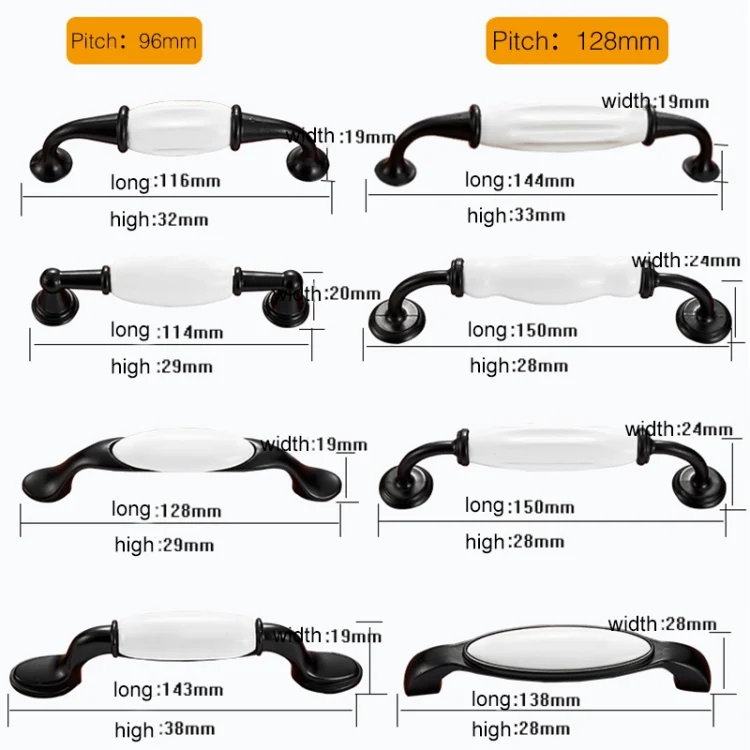 HC3949_4.webp 2 PCS 5003_128 Black and White Ceramic Closet Cabinet Handle Pitch: 128mm - Image 5