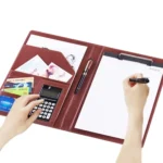 Office Supplies Business Style Leather Document Folder with 30-pages A4 Note Pad & Calculator - Image 3