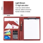 Office Supplies Business Style Leather Document Folder with 30-pages A4 Note Pad & Calculator - Image 4