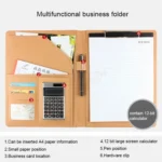 Office Supplies Business Style Leather Document Folder with 30-pages A4 Note Pad & Calculator - Image 5