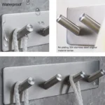 Stainless Steel Four Oblique Row Hook Bathroom Non-perforated Storage Clothes Rack - Image 5