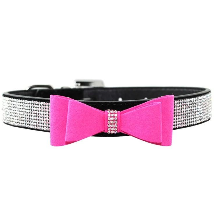 HC4085B_1.webp Flocking Diamond Studded Bowknot Pet Collar Dog Collar Pet Products, Size: S, 1.5 * 37cm - Image 4