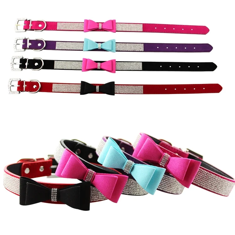 HC4085_B2.webp Flocking Diamond Studded Bowknot Pet Collar Dog Collar Pet Products, Size: S, 1.5 * 37cm - Image 3