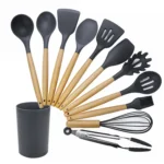 kn020 11 in 1 Wooden Handle Silicone Non-stick Spatula Spoon Kitchen Tool + Bucket Set - Image 2