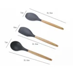 kn020 11 in 1 Wooden Handle Silicone Non-stick Spatula Spoon Kitchen Tool + Bucket Set - Image 4