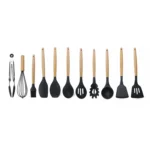kn020 11 in 1 Wooden Handle Silicone Non-stick Spatula Spoon Kitchen Tool Set - Image 2