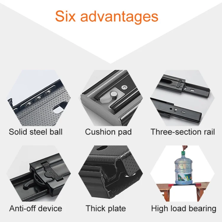 HC4439_3.webp 18 inches 3-section Mute Stainless Steel Sliding Drawer Slides Ball Slide Rail Length: 45cm - Image 4