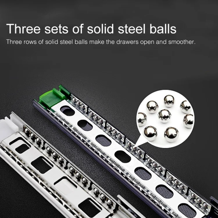 HC4439_4.webp 18 inches 3-section Mute Stainless Steel Sliding Drawer Slides Ball Slide Rail Length: 45cm - Image 5