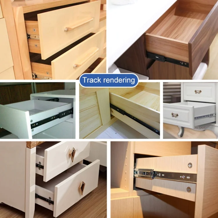 HC4439_5.webp 18 inches 3-section Mute Stainless Steel Sliding Drawer Slides Ball Slide Rail Length: 45cm - Image 6