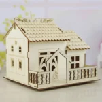 Creative Wooden Night Light Villa Money Coin Storage Box, Random Pattern Delivery