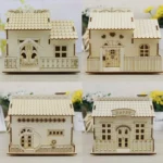 Creative Wooden Night Light Villa Money Coin Storage Box, Random Pattern Delivery - Image 6