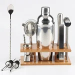 14 in 1 Stainless Steel Cocktail Shaker Tools Set with Bamboo Mount, Capacity: 750ml