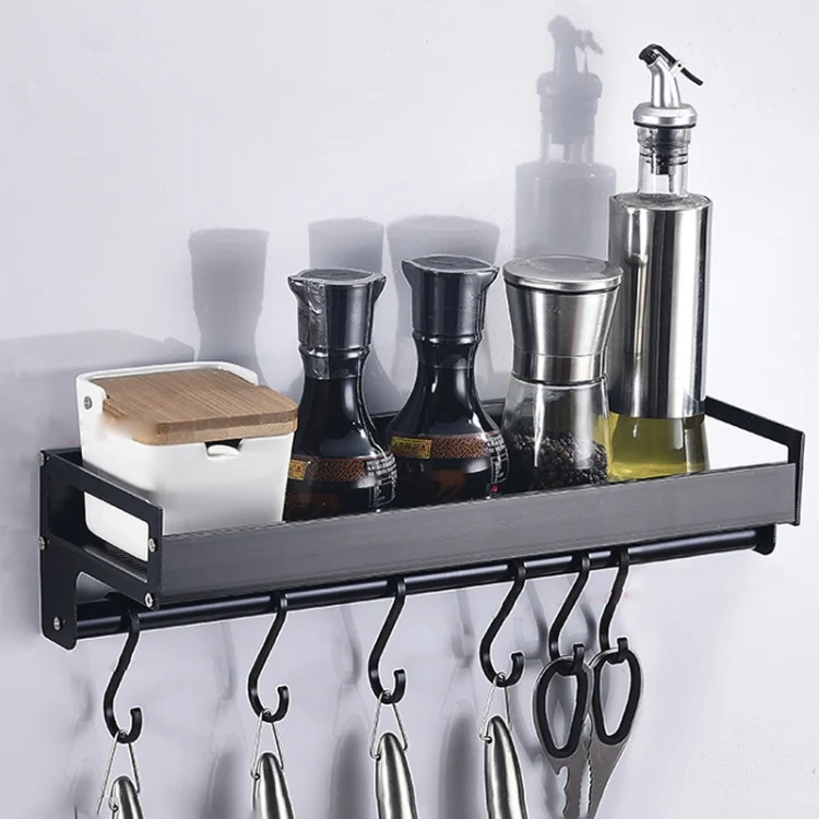 HC4817B.webp 40cm 6 Hooks Kitchen Multi-function Wall Hanging Holder Seasoning Storage Rack - Image 1