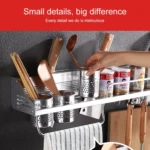 50cm 2 Cups 8 Hooks Multi-function Kitchen Punching Wall-mounted Plastic Edge Condiment Storage Rack - Image 6