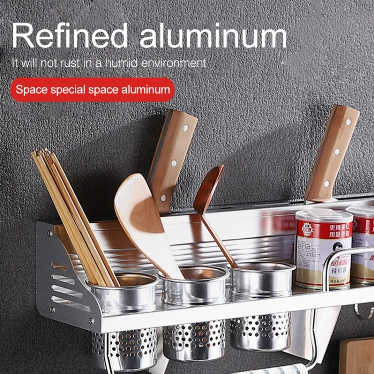HC4875_7.webp 50cm 2 Cups 8 Hooks Multi-function Kitchen Punching Wall-mounted Plastic Edge Condiment Storage Rack - Image 8