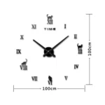 Home Office Decor Frameless Cat Shape Large Size DIY 3D Mirror Surface Wall Stickers Mute Clock, Size: 100*100cm - Image 3