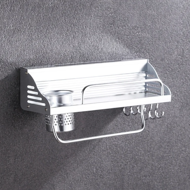 40cm 1 Cup 6 Hooks Multi-function Kitchen Punching-free Wall-mounted Plastic Edge Condiment Holder Storage Rack